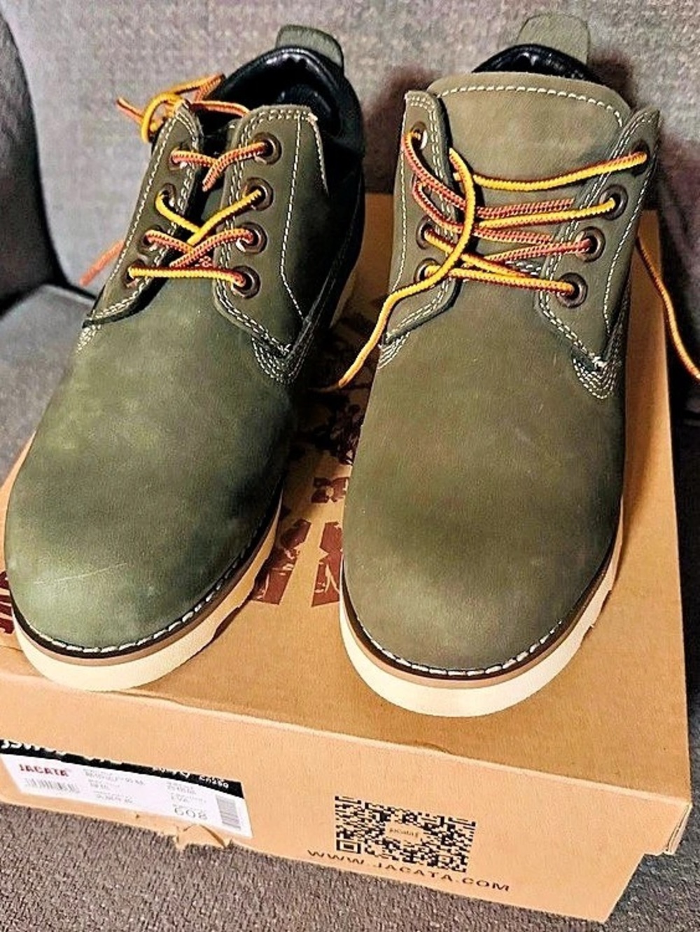 Jacata Outdoor Casual Boot Men's Leather Boots Green & Orange US 7.5